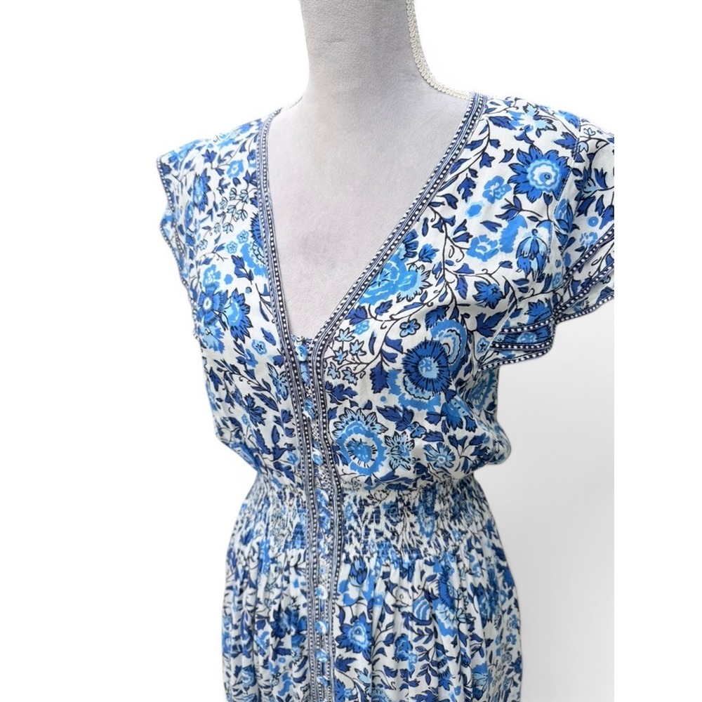 Poupette St Barth Dress Womens S White Blue Boho Chic Floral Coastal Romantic - Picture 3 of 8